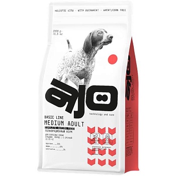 AJO Dog Medium Adult Сухой полнорационный корм с гречкой для взрослых собак средних пород 2кг купить 