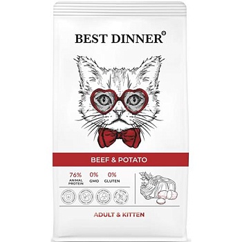 Best Dinner Adult Корм сухой для котят и взрослых кошек с Говядиной и картофелем 10кг купить 