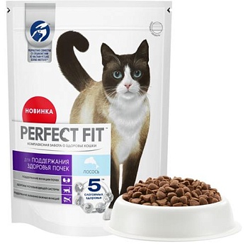 PERFECT FIT Здоровье почек сухой корм для взрослых кошек с Лососем 650гр купить 