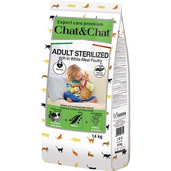 Chat & Chat Expert Premium Сухой корм с белым мясом птицы для стерилизованных кошек 14кг купить 
