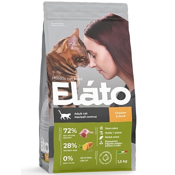 ELATO Holistic сухой для кошек для выведения шерсти Курица и Утка 1,5кг купить 