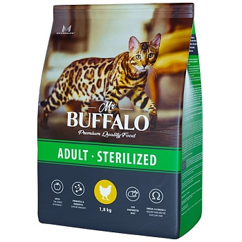 Mr.Buffalo STERILIZED сухой корм для стерилизованных кошек с курицей 1,8кг купить 
