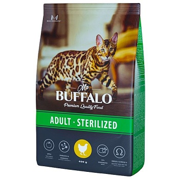 Mr.Buffalo STERILIZED сухой корм для стерилизованных кошек с курицей 400г купить 