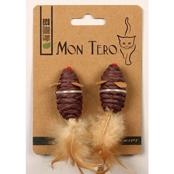Мон Теро ЭКО игрушка для кошек "Мышь", 2шт х 5 см, с перьями, с кошач. мятой, фиолетовые XHC купить 