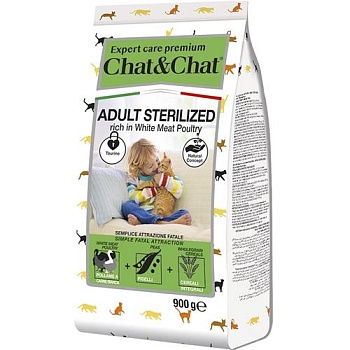 Chat & Chat Expert Premium Сухой корм с белым мясом птицы для стерилизованных кошек 900г купить 