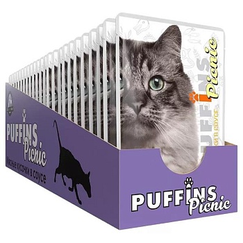 PUFFINS PICNIC пауч в соусе для кошек с курицей 26х85г купить 