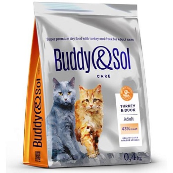 BUDDY SOL CARE ADULT сухой корм для взрослых кошек с индейкой и уткой 400г купить 