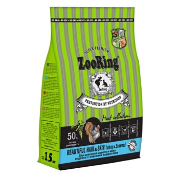 ZooRing Beautiful Hair&Skin Сухой корм для кошек Индейка с морскими водорослями 1,5 кг купить 