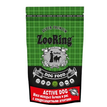 ZooRing Active Dog Сухой корм для собак Мясо молодых бычков и рис. 26/15, 2 кг купить 