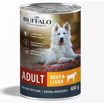 Mr.Buffalo ADULT консервы для собак Говядина и печень 400гр купить 