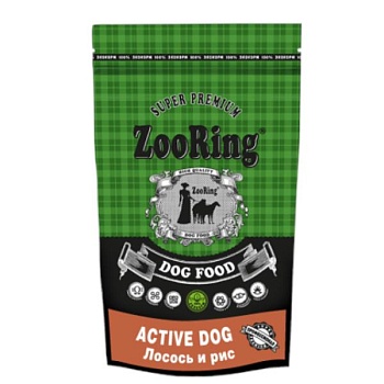 ZooRing Active Dog Сухой корм для собак Лосось и рис. 26/15, 2 кг купить 