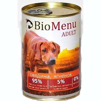 Biomenu Adult Консервы для Собак Говядина/Ягненок 95%-Мяс 410г купить 