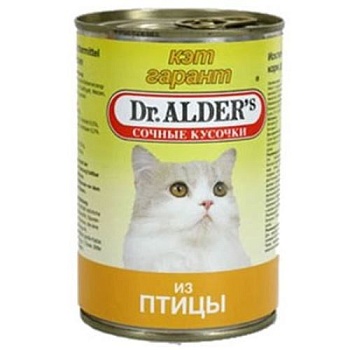Dr. ALDER`S Кэт Гарант консервы для кошек Сочные кусочки в соусе Птица 24х415г купить 
