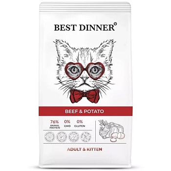 Best Dinner Adult Корм сухой для котят и взрослых кошек с Говядиной и картофелем 1,5кг купить 