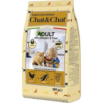 Chat & Chat Expert Premium Сухой корм с курицей и горохом для взрослых кошек 900г купить 