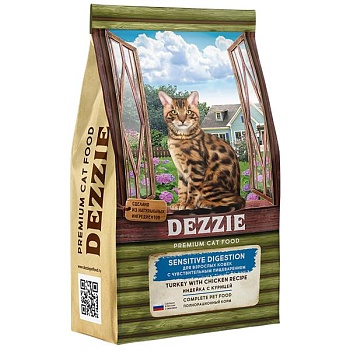 DEZZIE Sensitive Digestion Cat Сухой корм для взрослых кошек с чувствительным пищеварением, Курица с Индейка 2кг купить 