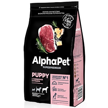 ALPHAPET SUPERPREMIUM сухой корм для щенков до 6 месяцев, беременных и кормящих собак крупных пород с говядиной и рубцом 1,5кг купить 