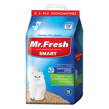 Mr.Fresh SMART наполнитель для длинношёрстных кошек 18л купить 