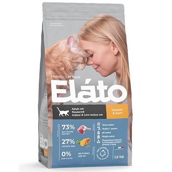 ELATO Holistic сухой для кастрированных котов, стерилизованных и малоактивных кошек Курица и Утка 1,5кг купить 