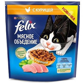 Felix Мясное объедение корм для кошек, с курицей 1,3кг купить 