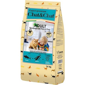 Chat & Chat Expert Premium Сухой корм со вкусом тунца и горохом для взрослых кошек 14кг купить 