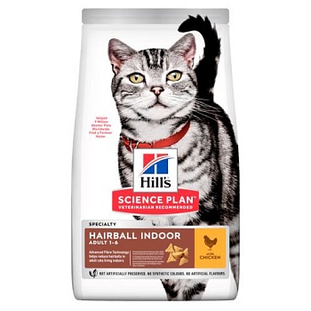 Hills Science Plan Hairball Indoor Adult сухой корм для кошек для предотвращения образования комочков 1,5кг купить 