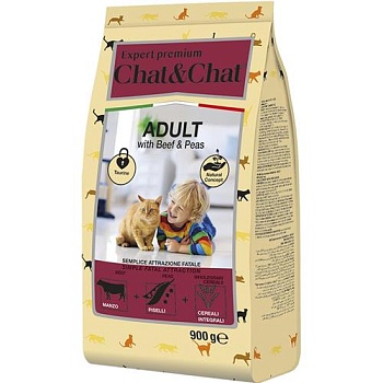 Chat & Chat Expert Premium Сухой корм с говядиной и горохом для взрослых кошек 900г купить 