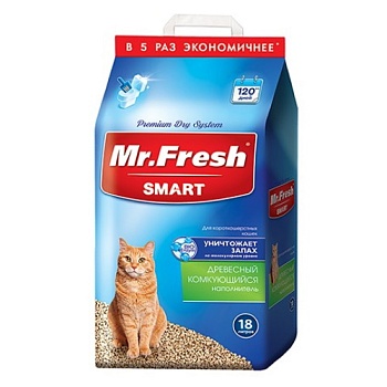 Mr.Fresh SMART наполнитель для короткошёрстных кошек 18л купить 