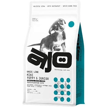 AJO Dog Mini Puppy & Junior Сухой полнорационный корм с гречкой для щенков малых пород 2кг купить 