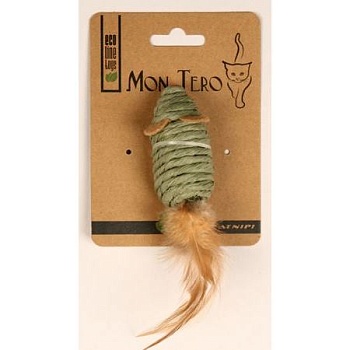 Мон Теро ЭКО игрушка для кошек"Мышь" 7,6см с перьями, с кошач. мятой, зелёная  XHC-2153-O купить 