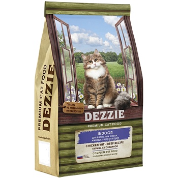 DEZZIE Indoor Adult Cat Сухой корм для взрослых кошек, живущих в помещении, Курица с Говядиной 10кг купить 