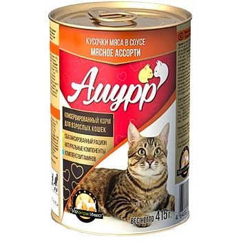 АМУРР Консервы для кошек в соусе мясное ассорти 415г купить 