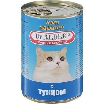 Dr. ALDER`S Кэт Гарант консервы для кошек Сочные кусочки в соусе Тунец 415г купить 