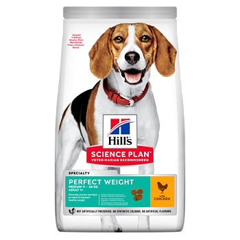 Hill`s Science Plan Perfect Weight Adult Medium сухой корм для взрослых собак средних пород для достижения оптимального веса курица 12кг купить 