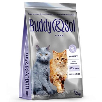 BUDDY SOL CARE ADULT SENSITIVE сухой корм для взрослых кошек с чувствительным пищеварением с индейкой 2кг купить 