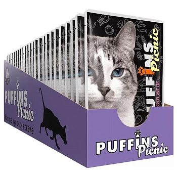 PUFFINS PICNIC пауч в желе для кошек с ягненком 26х85г купить 