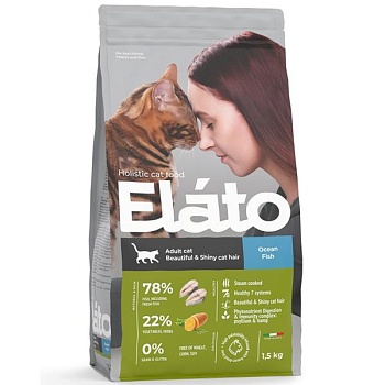 ELATO Holistic сухой для кошек для красивой и блестящей шерсти Рыба 1,5кг купить 