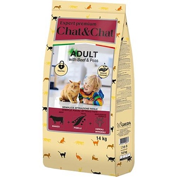 Chat & Chat Expert Premium Сухой корм с говядиной и горохом для взрослых кошек 14кг купить 