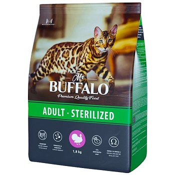 Mr.Buffalo STERILIZED сухой корм для стерилизованных кошек с индейкой 1,8кг купить 