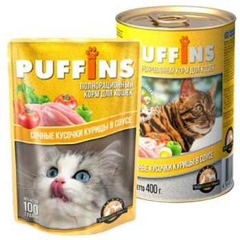 Puffins консервы для кошек Курица в соусе 24х100г купить 