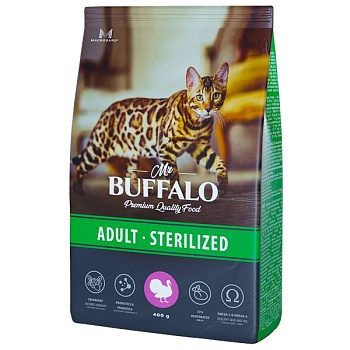 Mr.Buffalo STERILIZED сухой корм для стерилизованных кошек с индейкой 400г купить 