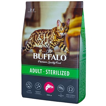 Mr.Buffalo STERILIZED сухой корм для стерилизованных кошек с лососем 400г купить 