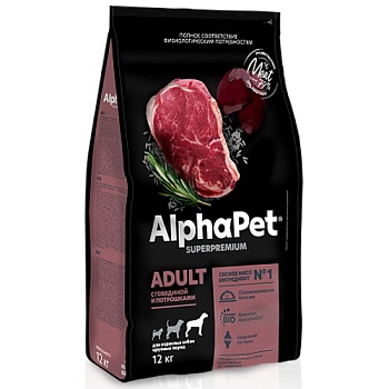 ALPHAPET SUPERPREMIUM сухой корм для взрослых собак крупных пород с говядиной и потрошками 12кг купить 