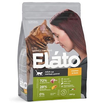 ELATO Holistic сухой для кошек для выведения шерсти Курица и Утка 300г купить 