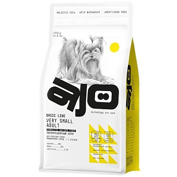 AJO Dog Very Small Adult Сухой полнорационный корм с гречкой для взрослых собак миниатюрных пород 1,5кг купить 