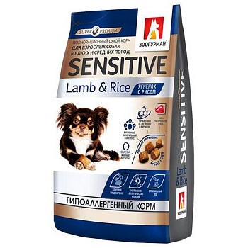 Зоогурман Sensitive сухой корм для собак малых и средних пород Ягненок с рисом 1,2кг купить 