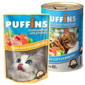 Puffins консервы для кошек Рыбное ассорти в соусе 24х100г купить 