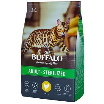 Mr.Buffalo STERILIZED сухой корм для стерилизованных кошек с курицей 10кг купить 