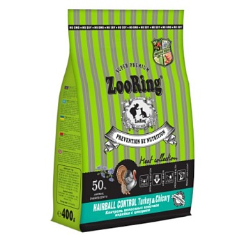ZooRing Adult Cat Hairball Control Сухой корм для кошек Индейка с цикорием 0,4 кг купить 
