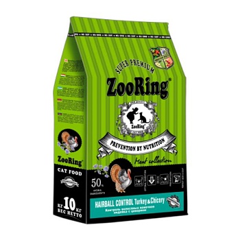 ZooRing Adult Cat Hairball Control Сухой корм для кошек Индейка с цикорием 10 кг купить 